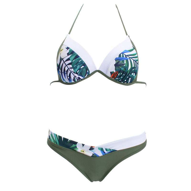 Snake & Floral Print Split Bikini – Women's Nylon Swimwear S–2XL