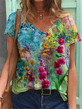 Women's Graphic Print V-Neck T-Shirt Loose Short Sleeve – AdriaPulse