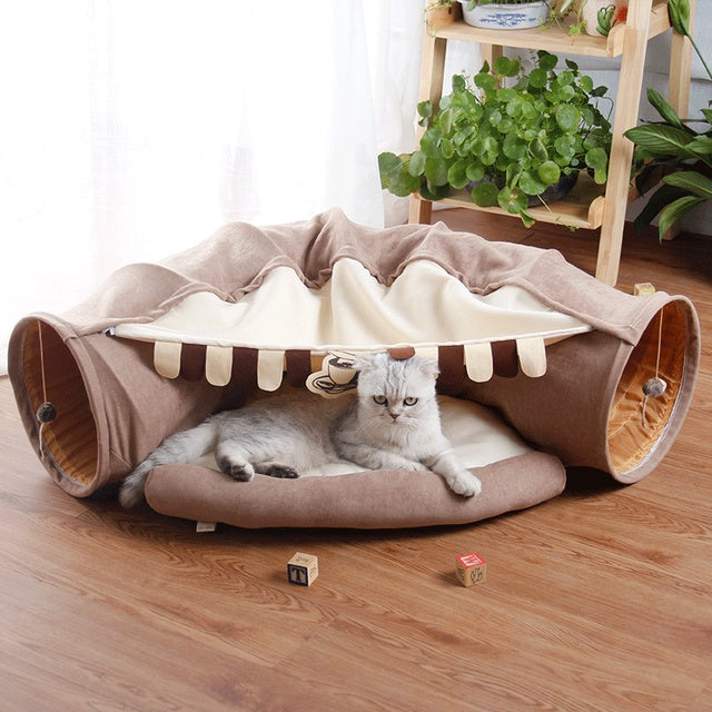 Collapsible Cat Tunnel Toy – Interactive Play Tube with Mat for Cats & Rabbits