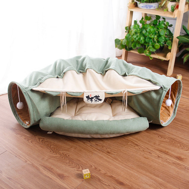 Collapsible Cat Tunnel Toy – Interactive Play Tube with Mat for Cats & Rabbits