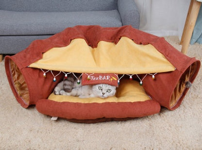 Collapsible Cat Tunnel Toy – Interactive Play Tube with Mat for Cats & Rabbits