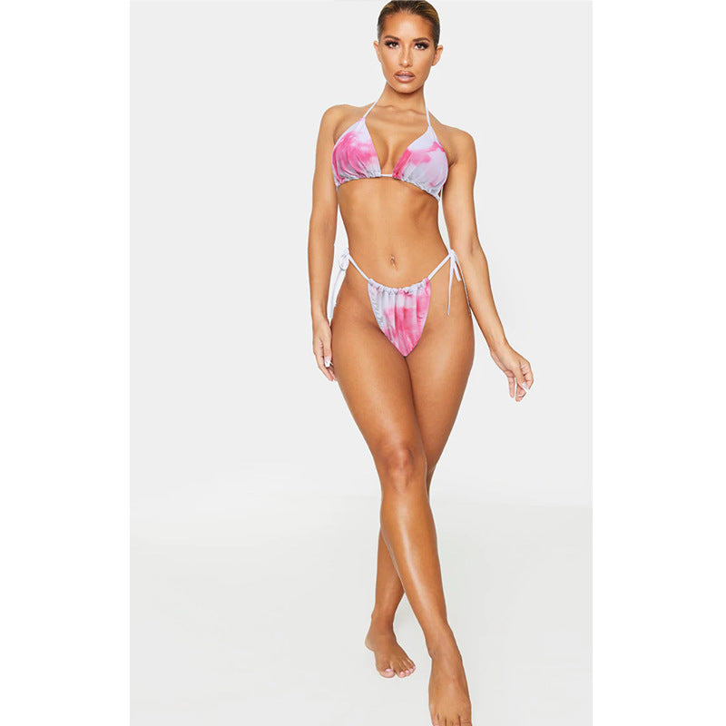 3-Piece Printed Bikini Set | Women's Sexy Split Swimsuit with Chest Pad – Orange, Pink & Purple