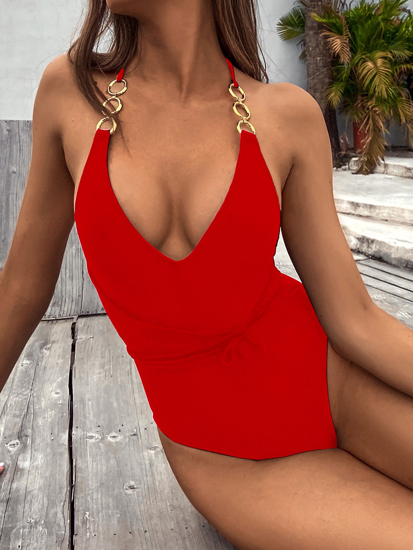 Solid Color One-Piece Swimsuit – Women's Nylon Swimwear