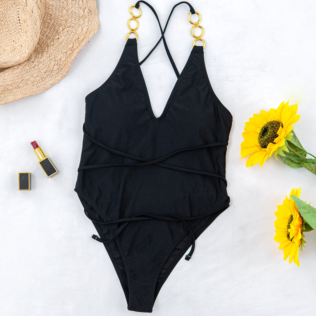 Solid Color One-Piece Swimsuit – Women's Nylon Swimwear