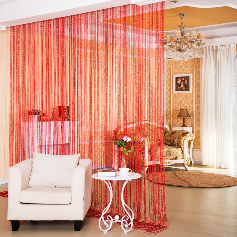 Silver Thread Sheer Curtain Bright Red AdriaPulse