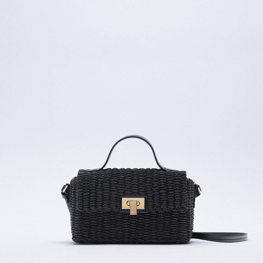 Straw Woven Crossbody Bag – Paper Rope Handbag – Black – AdriaPulse