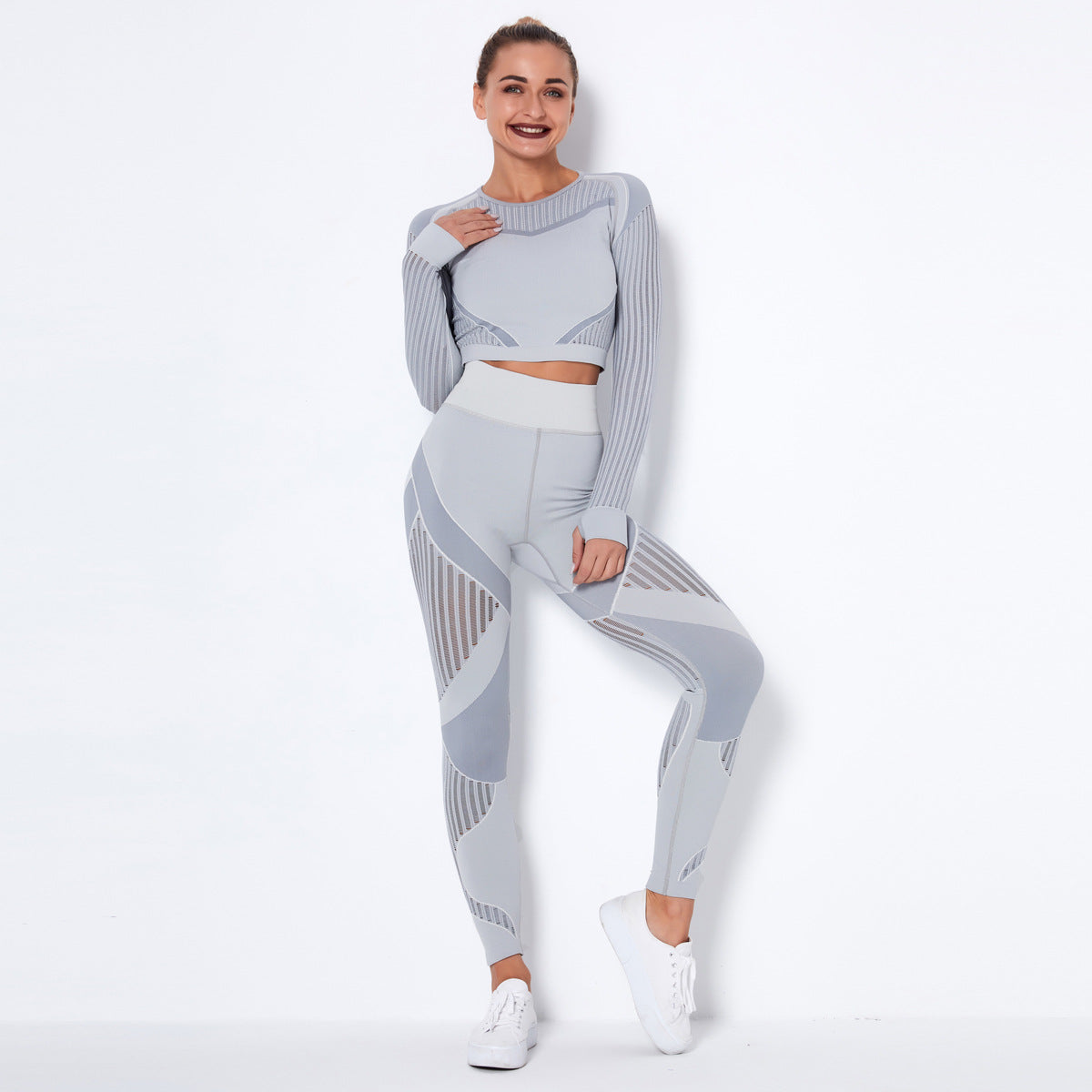 Women's Seamless Yoga Suit – Long Sleeve Knitted Activewear