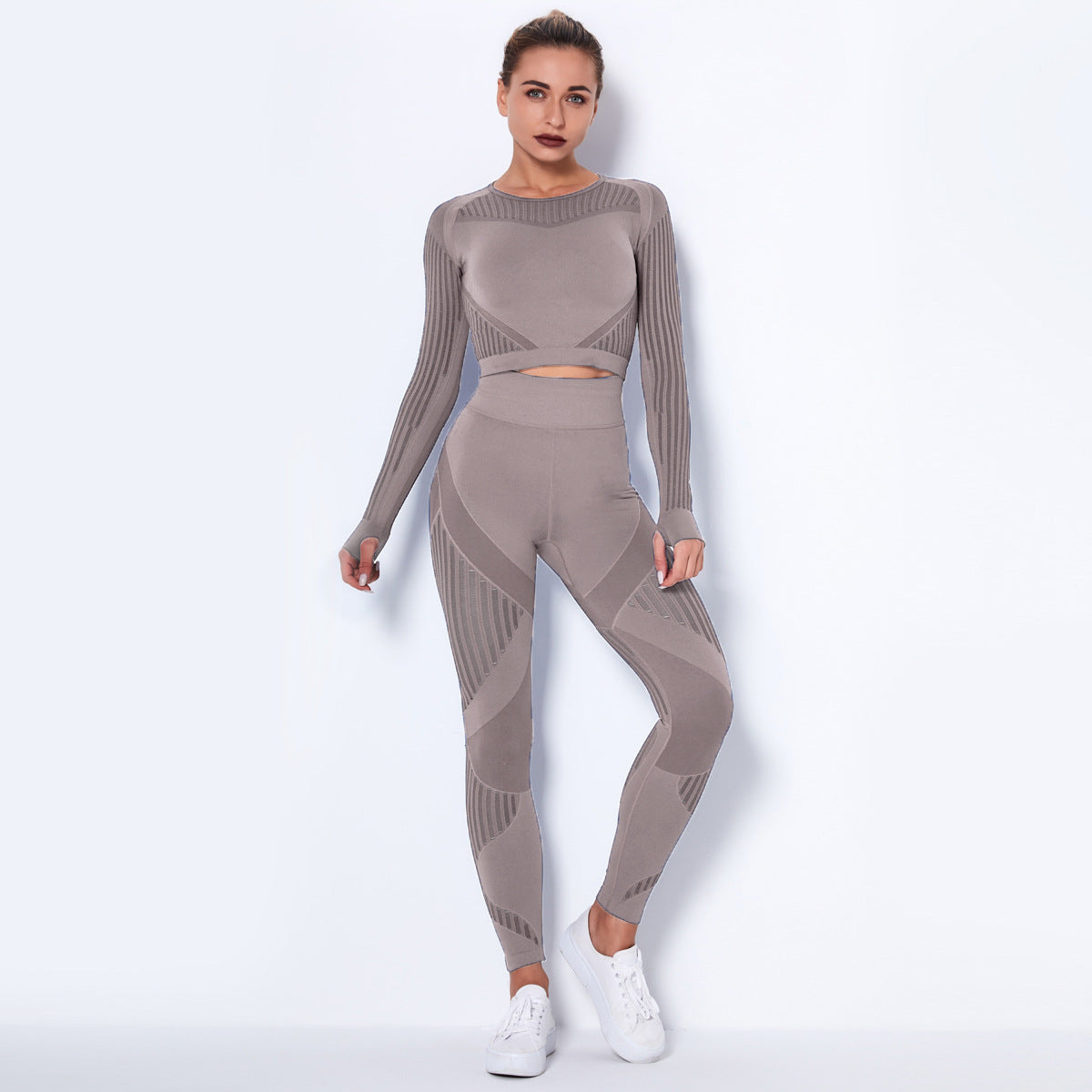 Women's Seamless Yoga Suit – Long Sleeve Knitted Activewear