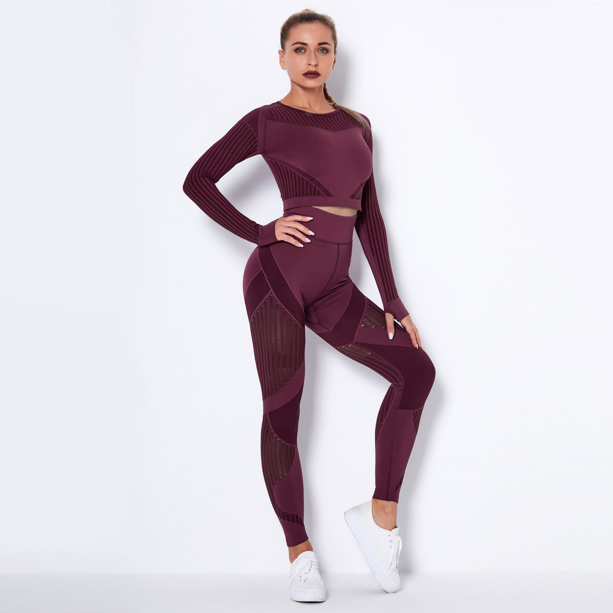 Women's Seamless Yoga Suit – Long Sleeve Knitted Activewear