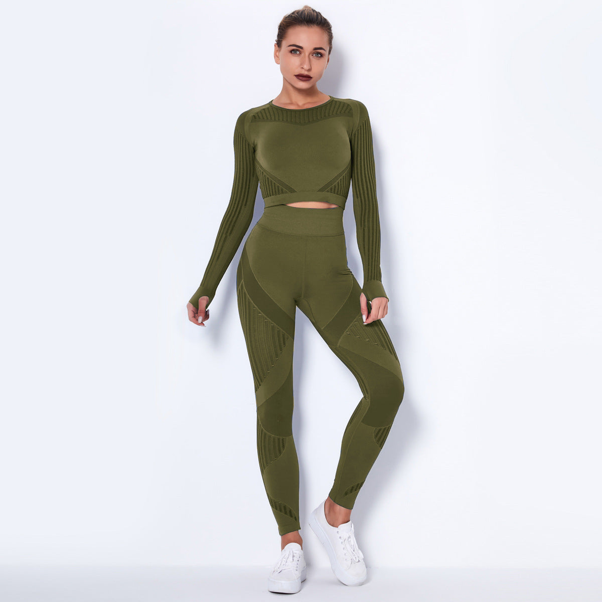 Women's Seamless Yoga Suit – Long Sleeve Knitted Activewear