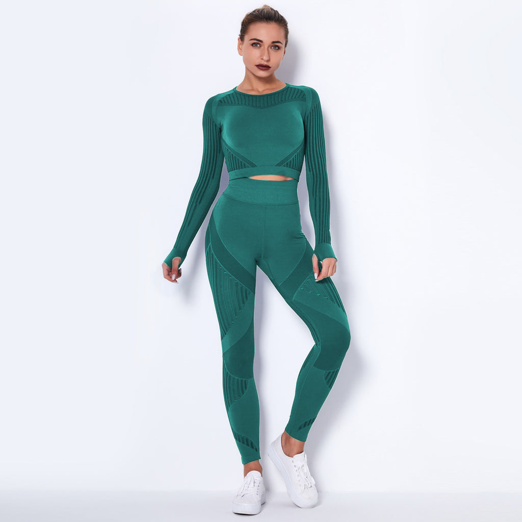 Women's Seamless Yoga Suit – Long Sleeve Knitted Activewear