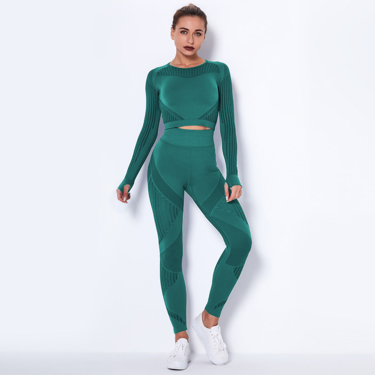 Women's Seamless Yoga Suit – Long Sleeve Knitted Activewear
