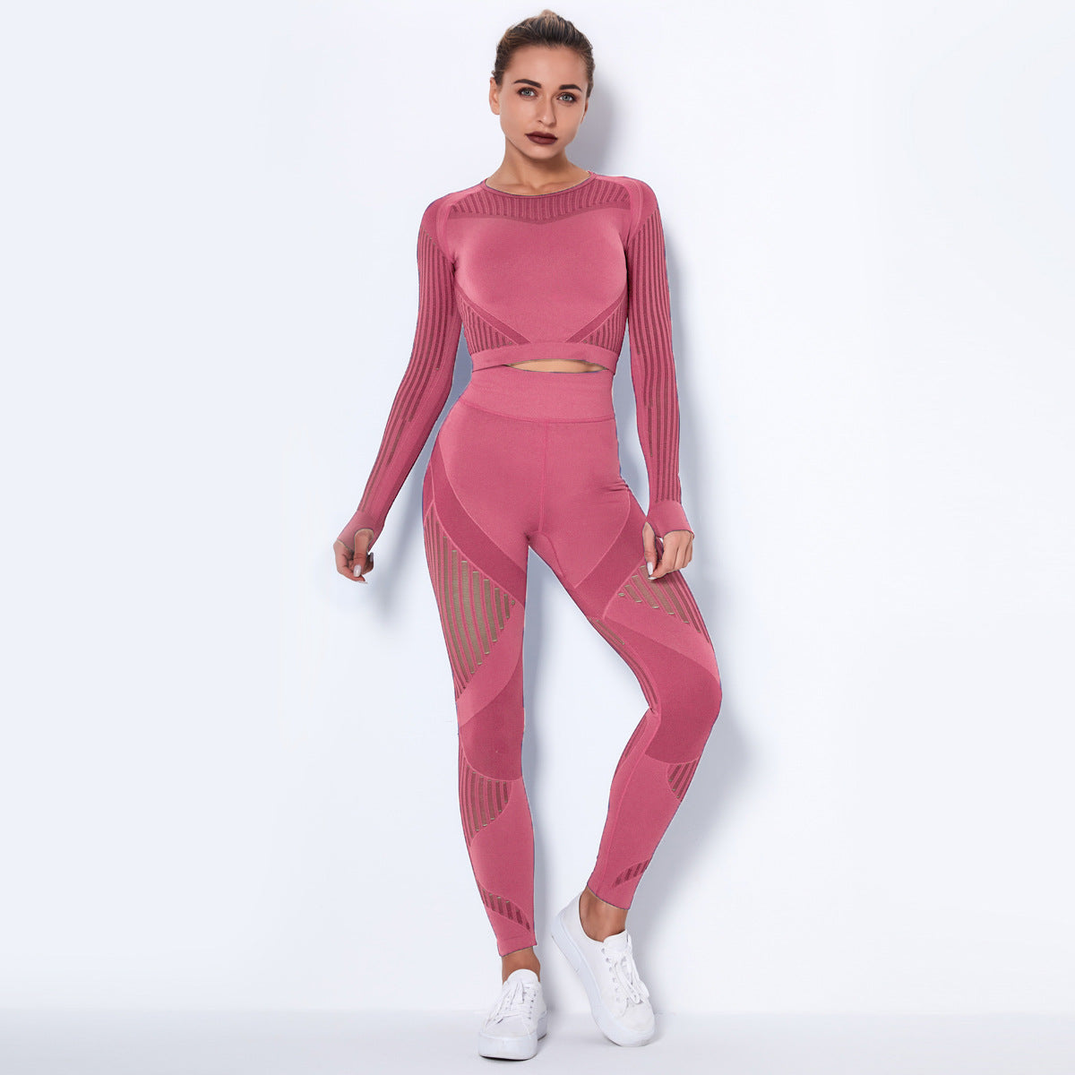 Women's Seamless Yoga Suit – Long Sleeve Knitted Activewear