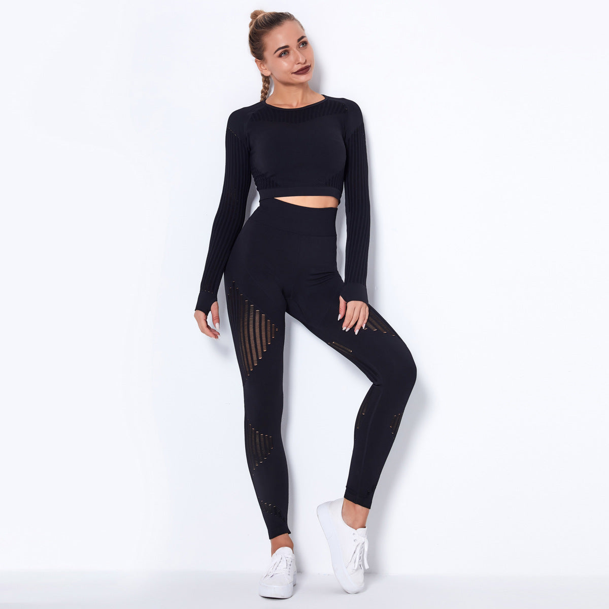 Women's Seamless Yoga Suit – Long Sleeve Knitted Activewear