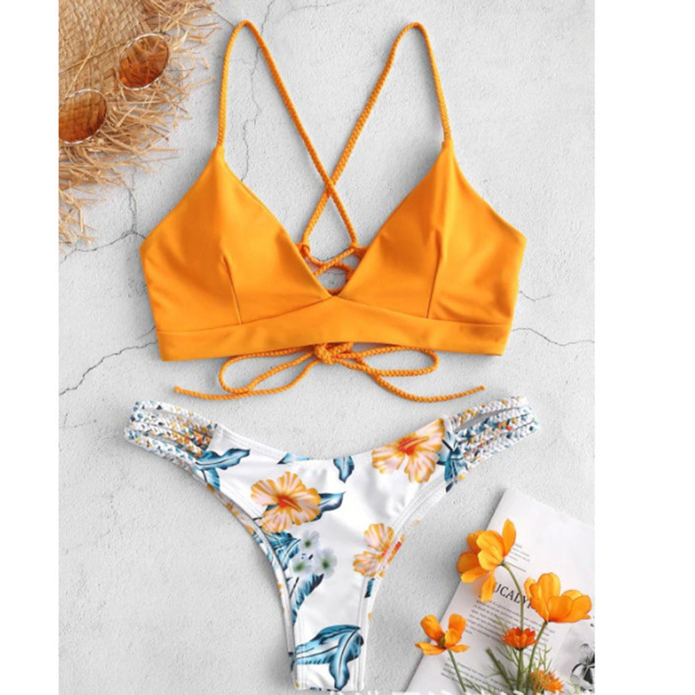 Sexy Braided Backless Bikini – Women's Polyester Swimwear S–L