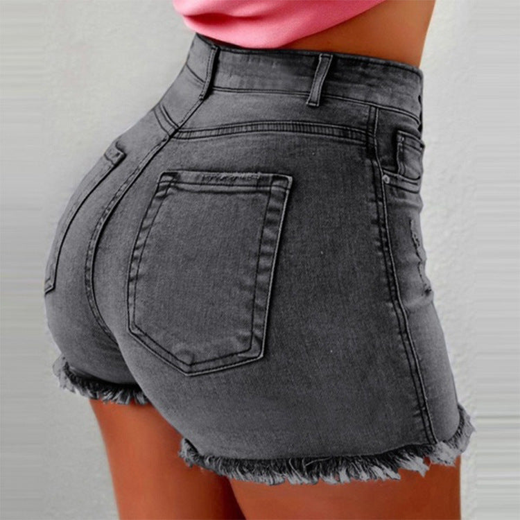Women's High Waist Denim Shorts – Tassel & Distressed Holes | 4 Colors S–3XL
