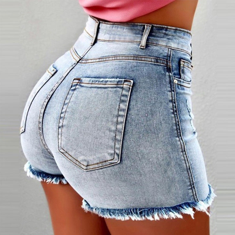 Women's High Waist Denim Shorts – Tassel & Distressed Holes | 4 Colors S–3XL