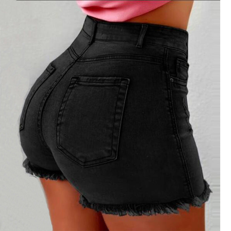Women's High Waist Denim Shorts – Tassel & Distressed Holes | 4 Colors S–3XL