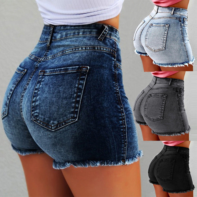 Women's High Waist Denim Shorts – Tassel & Distressed Holes | 4 Colors S–3XL