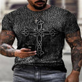 Retro Cross Print T-Shirt | Loose Fit Round Neck Tee – Men