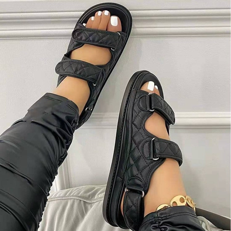 Damen Sandalen mit Klettverschluss für den Strand – Atmungsaktive flache Sommersandalen