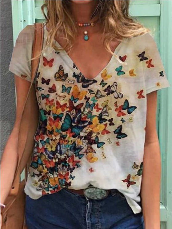 7ba0d870459ca6cf3b939e0b290b636Women's Graphic Print V-Neck T-Shirt Loose Short Sleeve – AdriaPulse