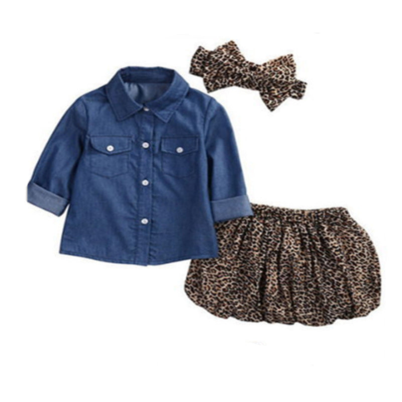 Girls' Denim Shirt Tulle Overlay Dress with Headband – Long Sleeve Kids Jean Dress