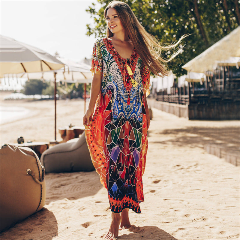 Women's Beach Kaftan Cover-Up – Printed Swimwear Pareo Tunic