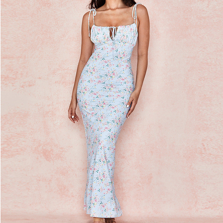 Maxikleid mit Blumenmuster und Puffärmeln – Damen-Partykleid