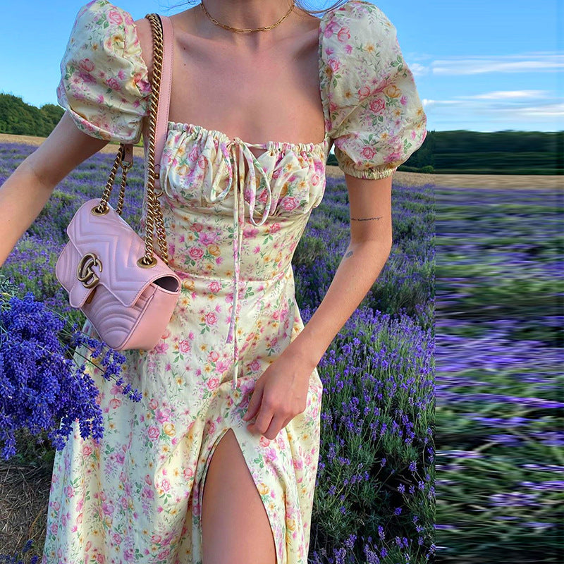 Floral Print Puff Sleeve Maxi Dress – Women's Party Dress