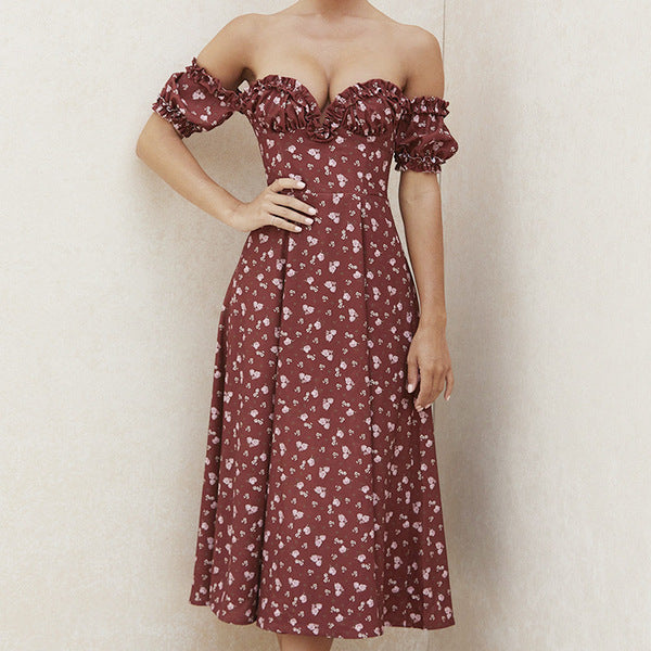 Floral Print Puff Sleeve Maxi Dress – Women's Party Dress