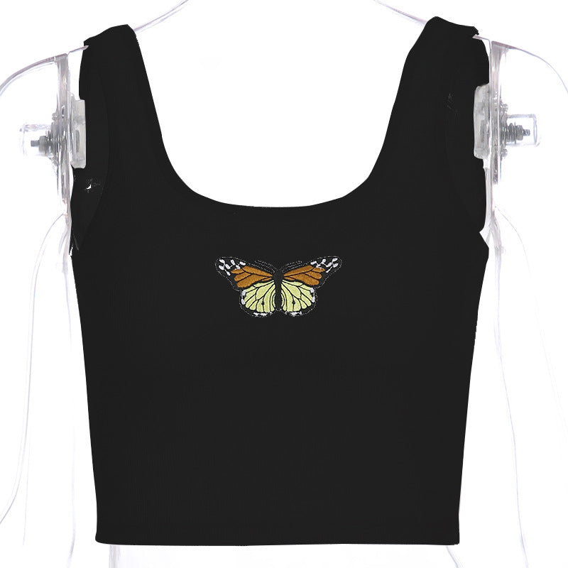 Damen Schmetterlings-Print Baumwoll-Camisole – Kurzes Westentop, S–L