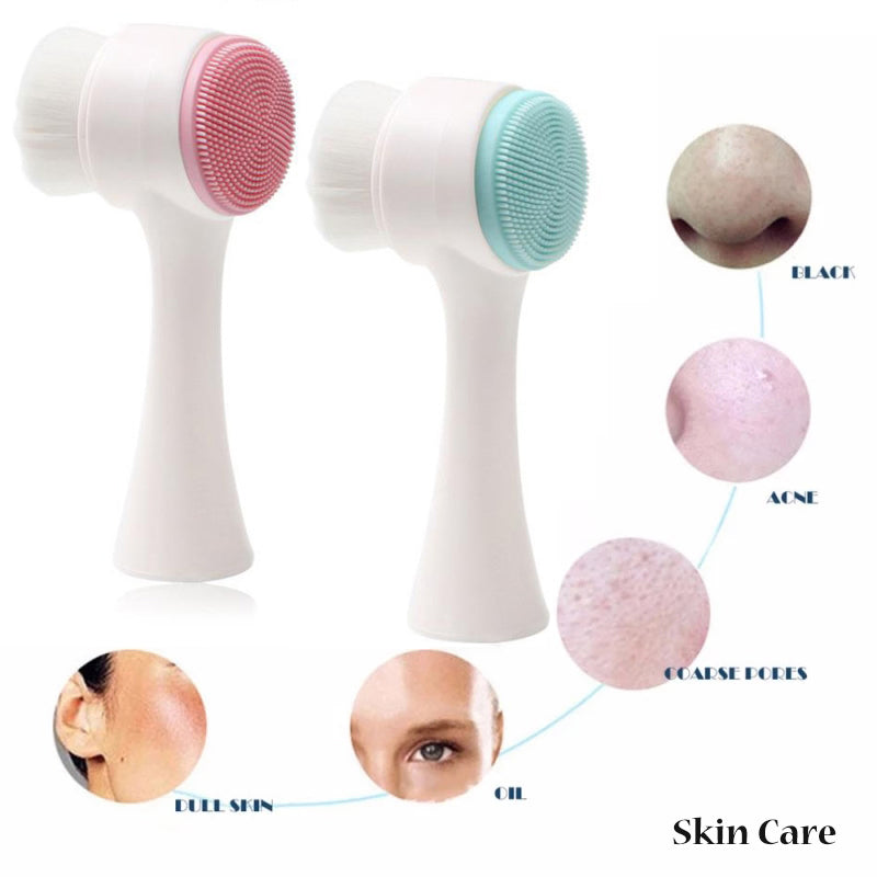 Outil de soin de la peau en silicone double face Nettoyant facial Brosse de nettoyage du visage Vibration Massage facial Produit de lavage