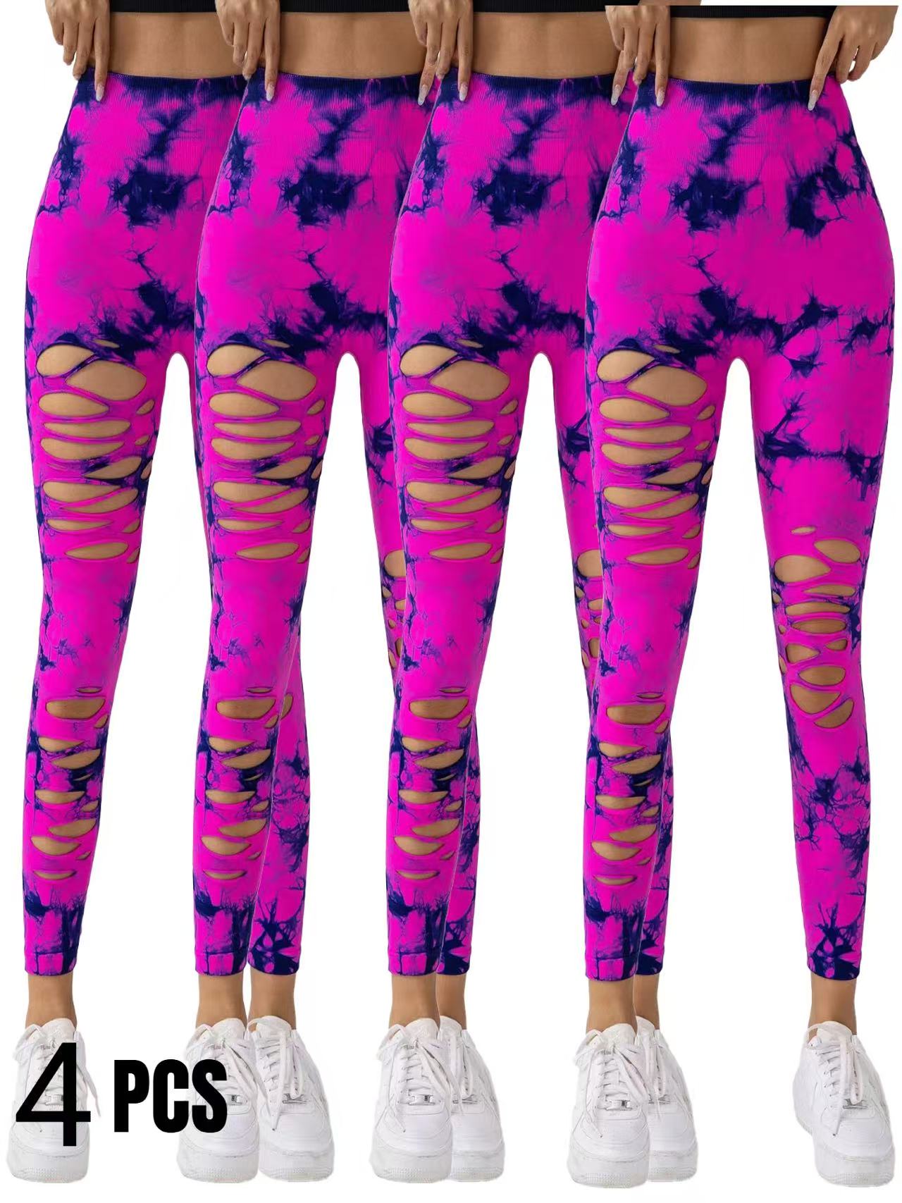 4-Pack Hollow-Out Tie-Dye High-Waist Tummy Control Yoga Pants