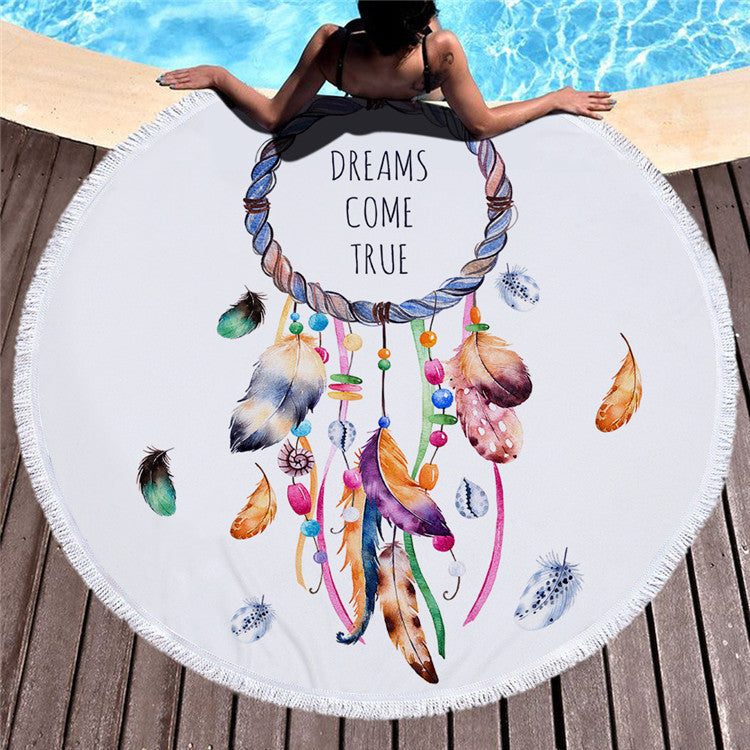 Round Printed Beach Towel – Microfiber Tassel Shawl 150x150cm