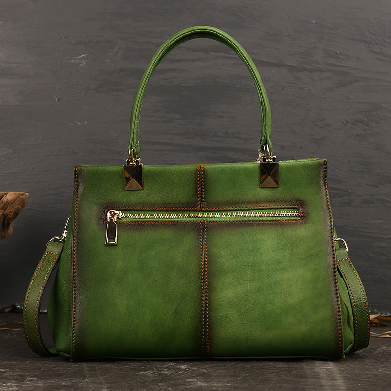 Sac carré en cuir véritable de vachette pour femme – Sac à main rétro en cuir floral