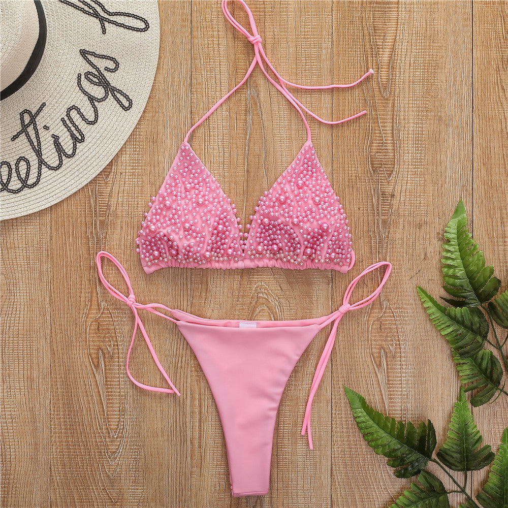 Women's Halter Mini Bikini Set – Padded Polyester Swimsuit, 4 Colors, S–L