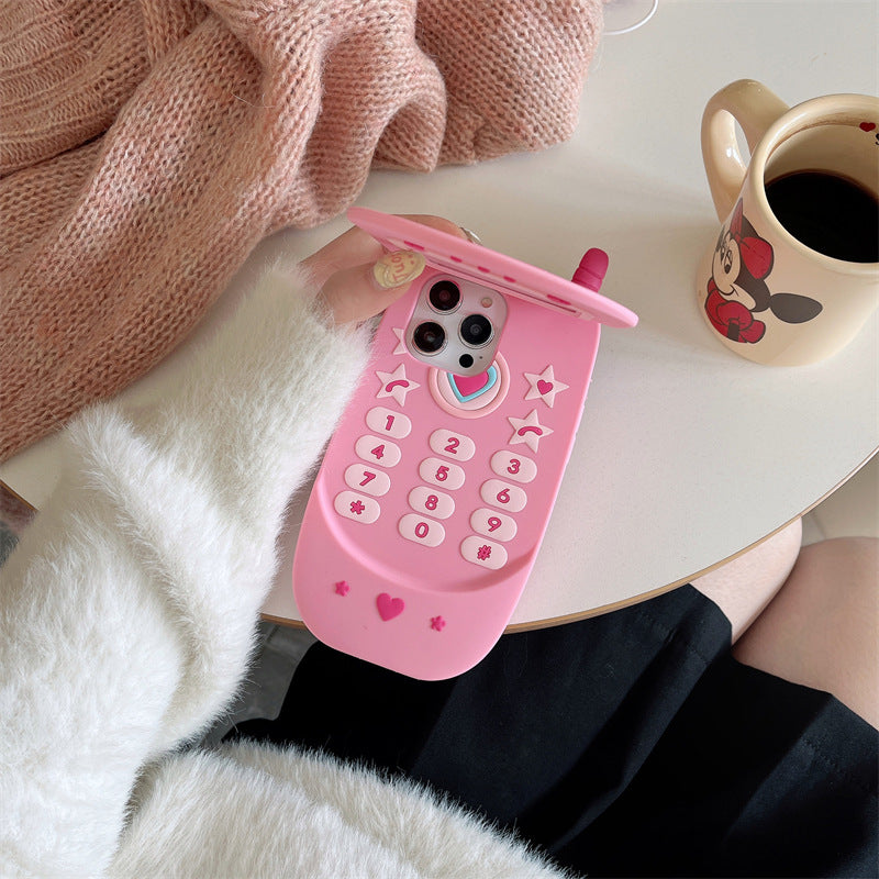Flip Phone Mirror iPhone Case – Cute Y2K Silicone Cover for iPhone 11–15