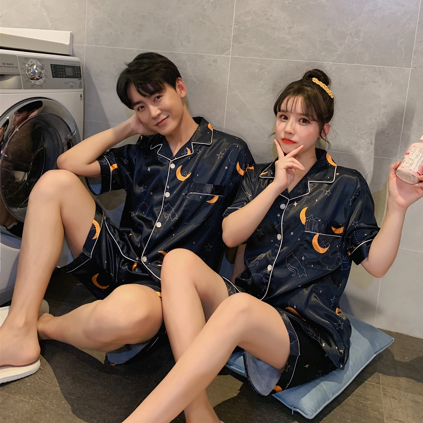 Couples Printed Short Sleeve Pajama Set – Lightweight Rayon Loungewear for Women & Men – AdriaPulse"