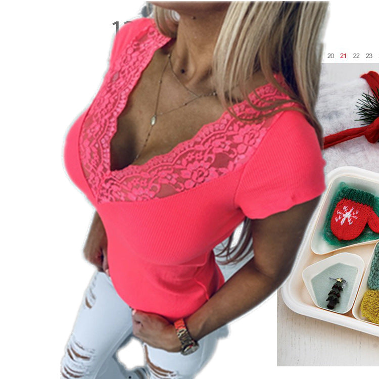 Women's Cutout T-Shirt Short Sleeve Red  – AdriaPulse"