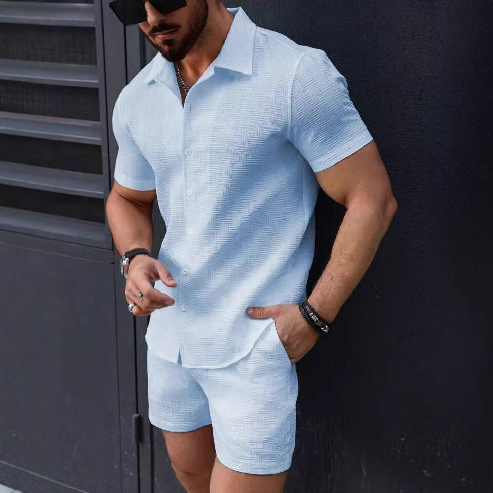 Men's Summer Two Piece Set – Short Sleeve Shirt & Shorts Beach Outfit
