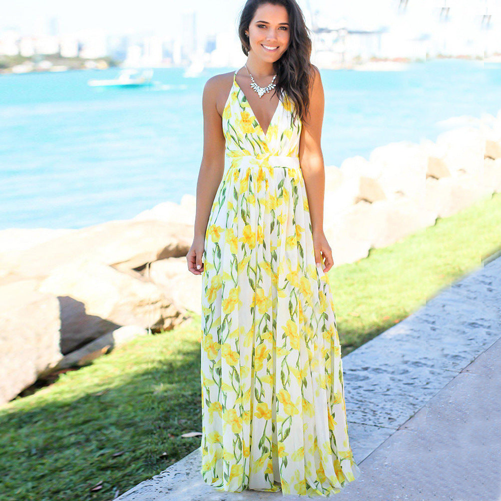 Women Sling Backless Beach Dress Green – AdriaPulse