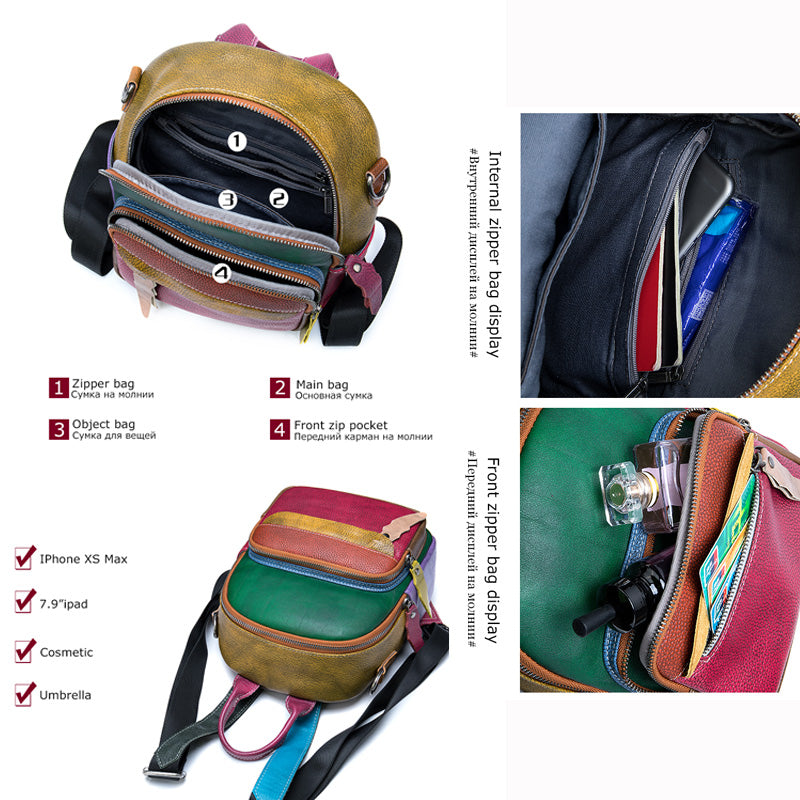 Sac à dos rétro en cuir de vachette véritable pour femme – Sac carré moyen en cuir souple