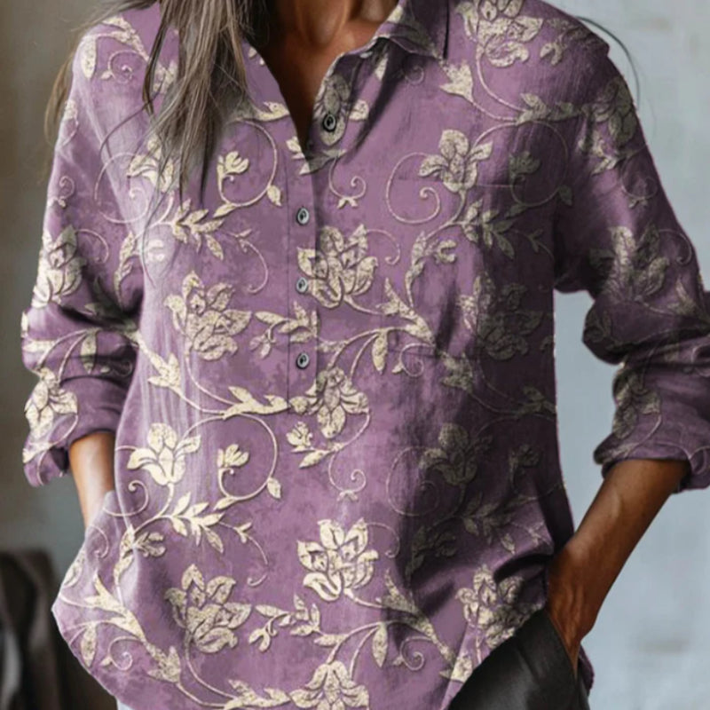 Chemise décontractée à manches longues boutonnée avec imprimé graffiti et col en V