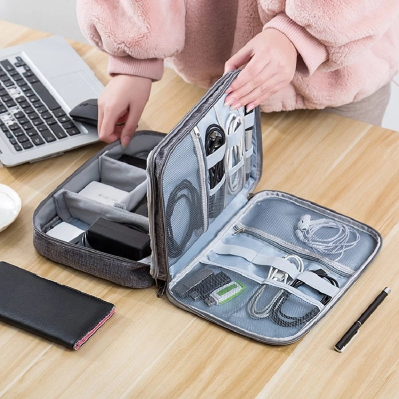 Electronics Organizer Travel Bag – Waterproof Double Layer Cable & Charger Case