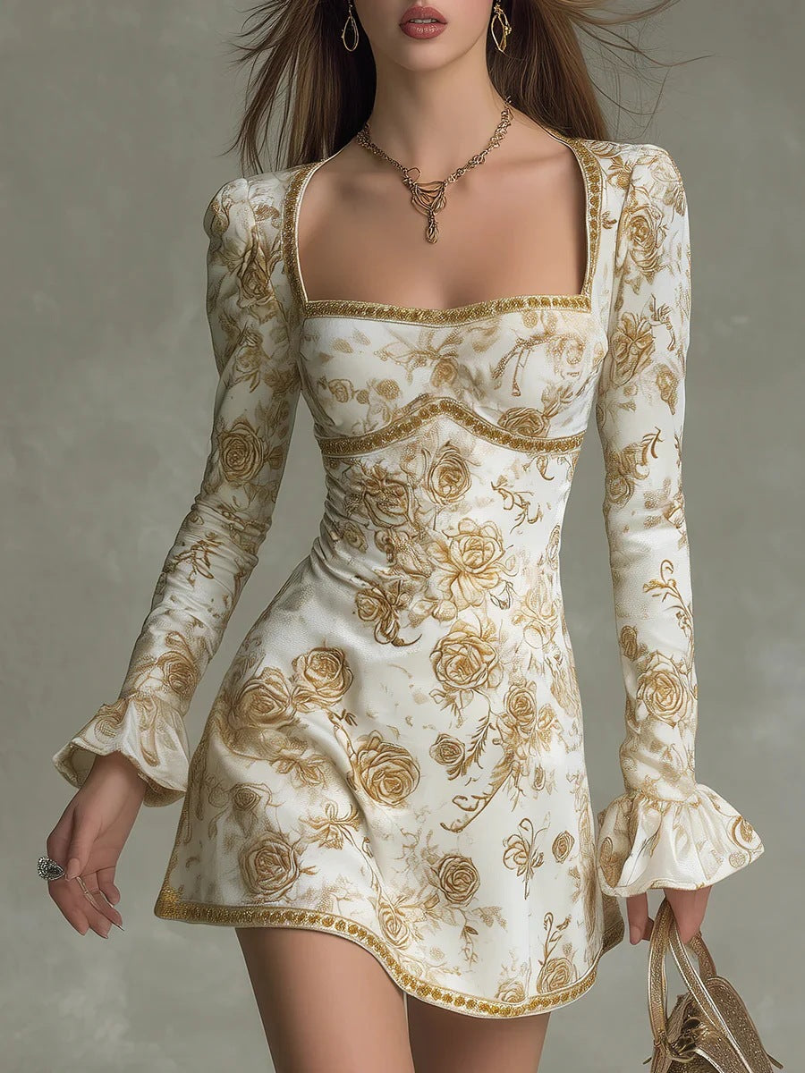 Französisches rückenfreies Neckholder-Kleid mit Blumenmuster im Retro-Stil