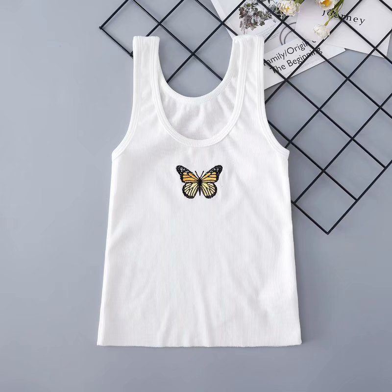 Women's Butterfly Print Cotton Camisole – Cropped Vest Top, S–L