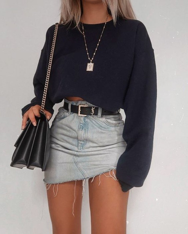 Women's Long Sleeve Cotton Crop Top  AdriaPulse 