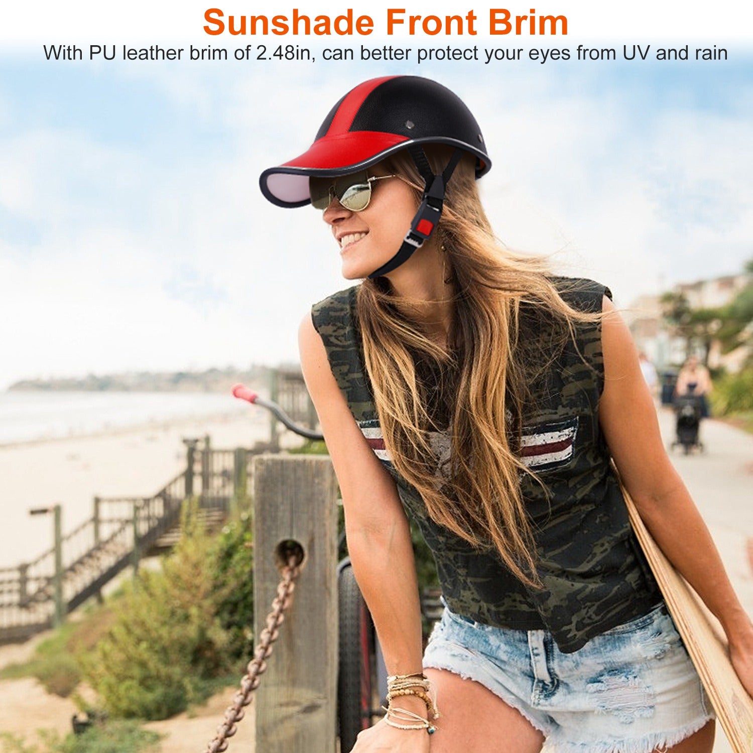 Bicycle Helmet – Adjustable Windproof Leather Cap with UV Sunshade for Cycling & Motorcycle