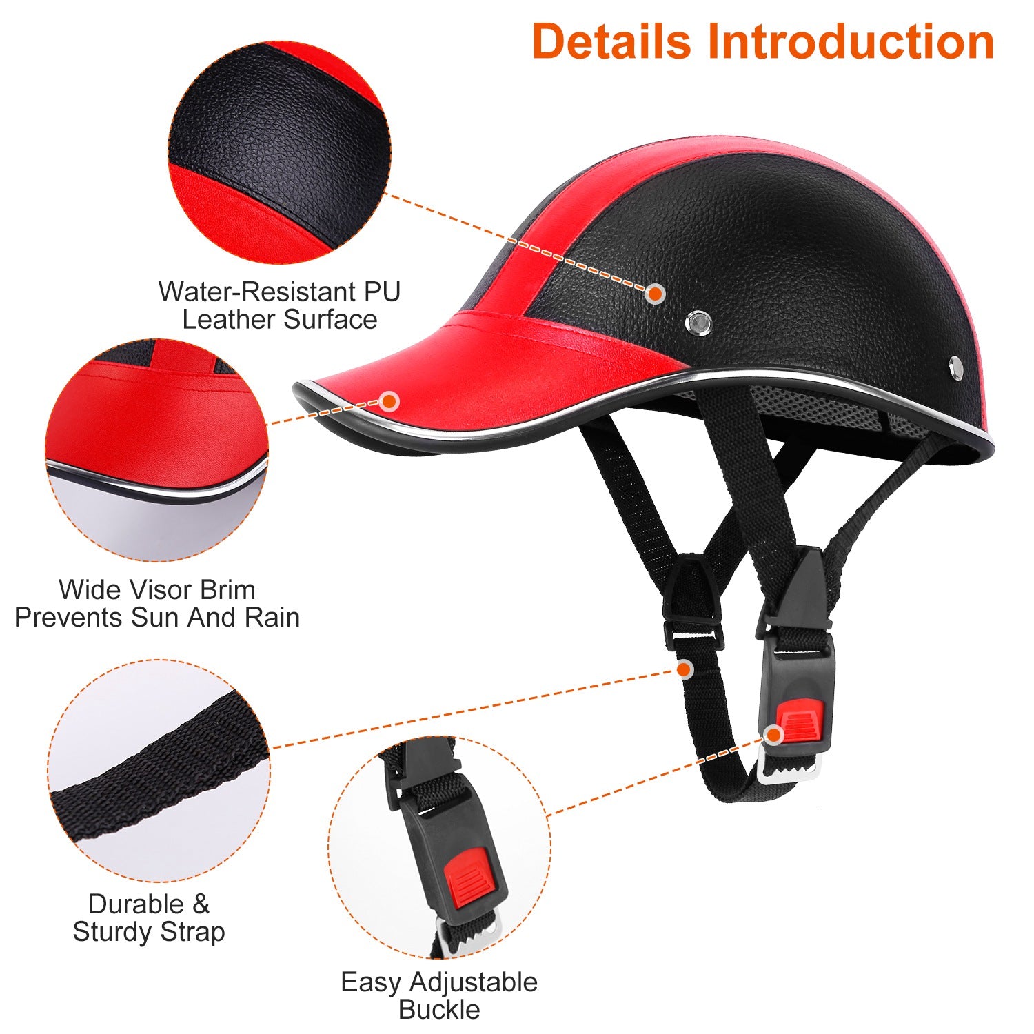 Bicycle Helmet – Adjustable Windproof Leather Cap with UV Sunshade for Cycling & Motorcycle
